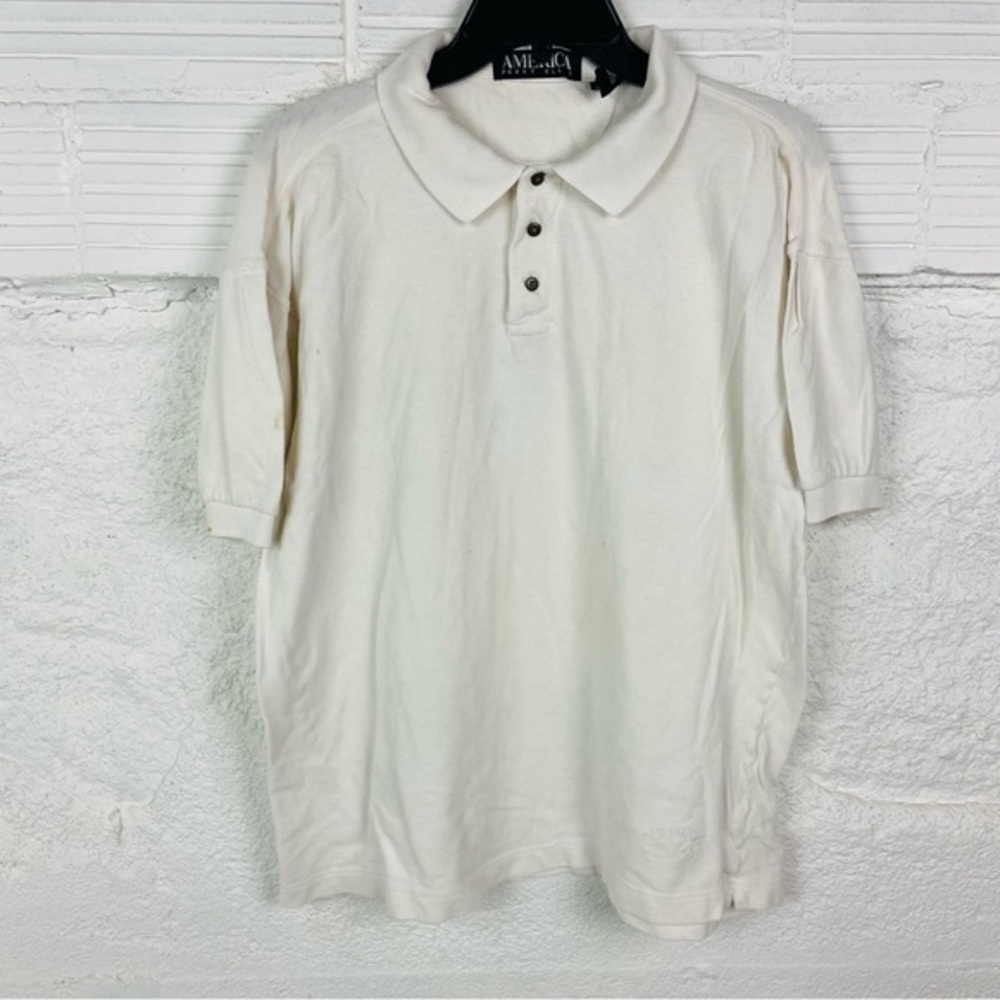 America Perry Ellis Men's white cotton Polo Shirt size large